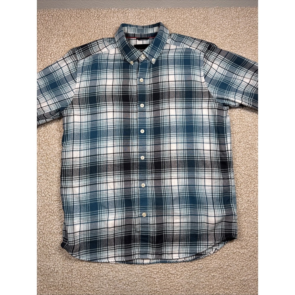 Marmot Flannel Button Down Shirt Men's Size L Blue White Plaid Fleece Soft Comfy